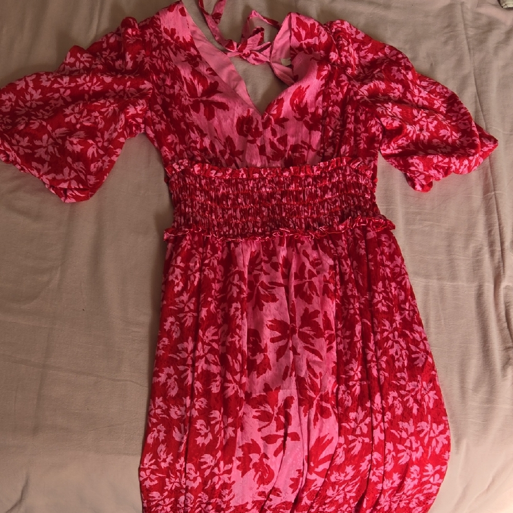 Taylor Red and Pink Floral Dress